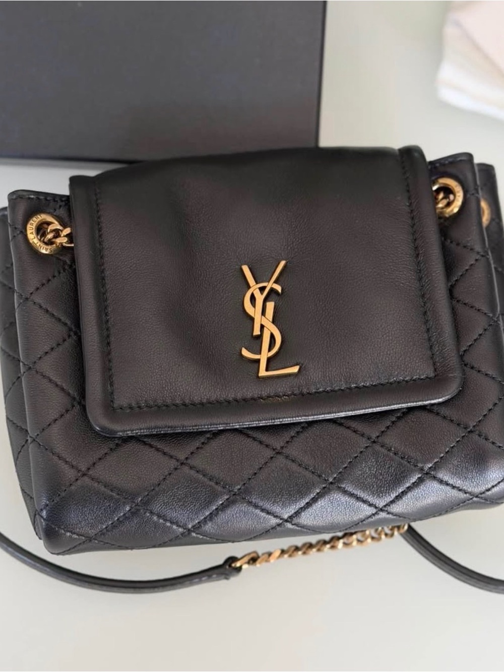 Saint Laurent Black Quilted Leather Mini Shoulder Bag with Gold YSL Hardware